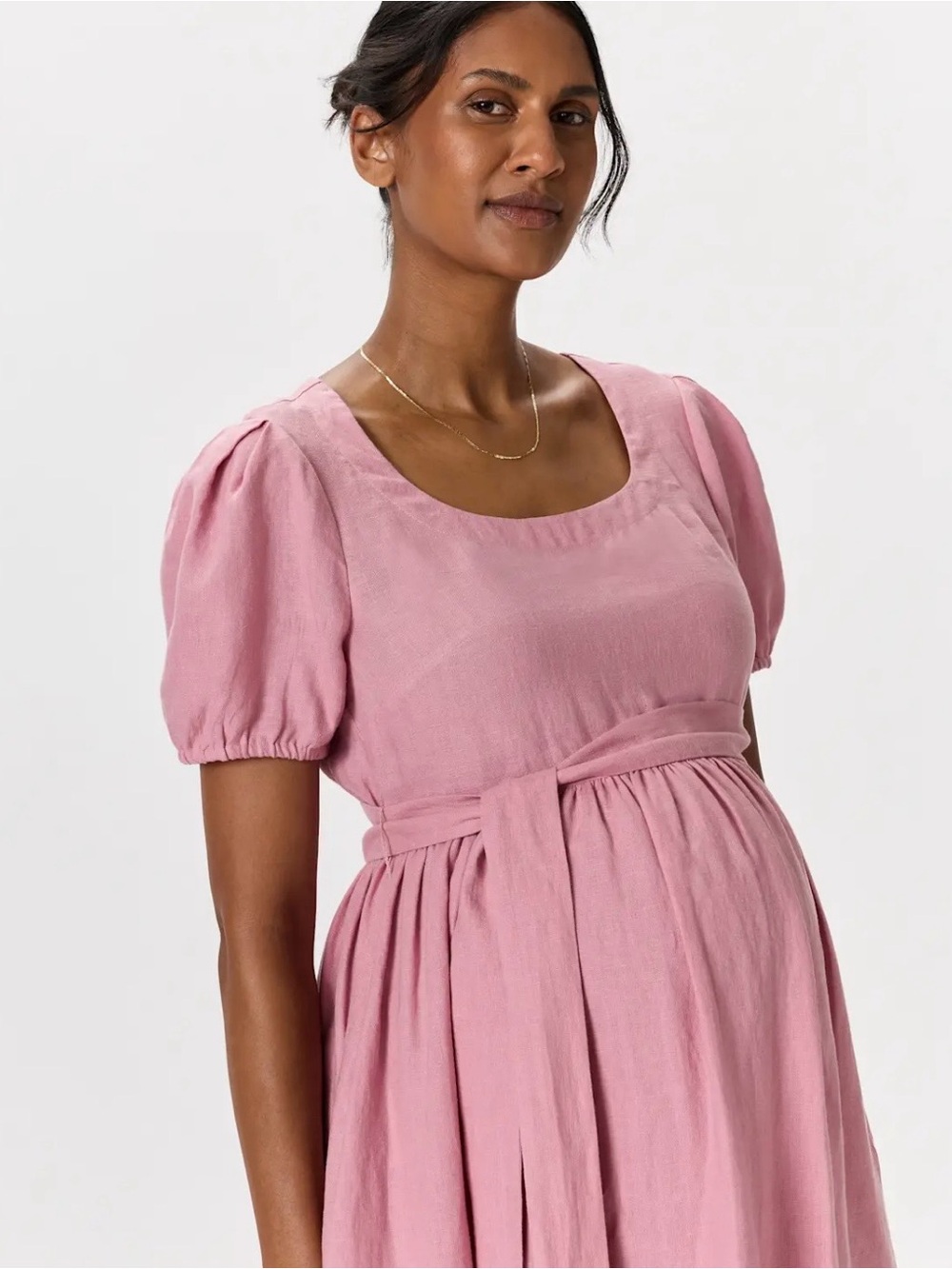 Quince Women Linen Maternity Short Sleeve Midi Dress M Mauve Mist MSRP $95 NWT!